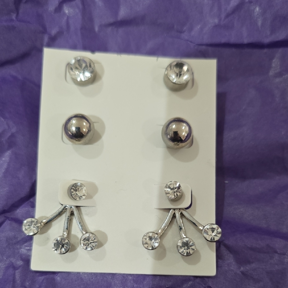 Fashion Jewelry Silver Crystal Earring Set